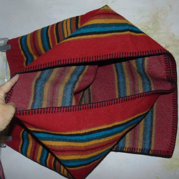 Vtg 90s Express Aztec Wool Striped Mini Skirt Wrap Around Red Blue M 26” Waist - Picture 7 of 8